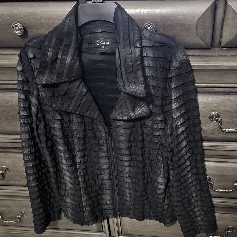 Clara S. Black Textured Zip-Front Jacket